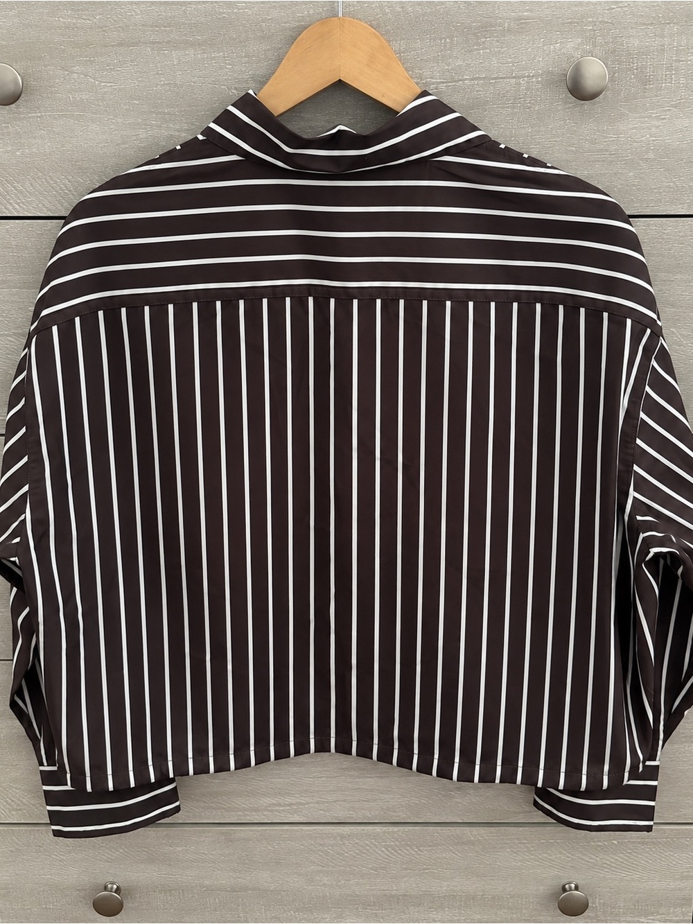 Madewell Drawstring Poplin Button-Up Shirt Chocolate Plum Stripe Size S - Picture 4 of 11